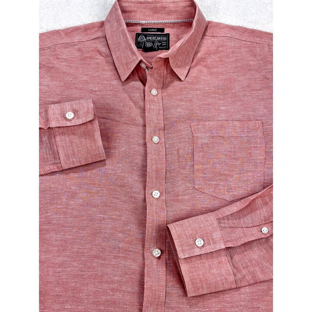 American Rag Linen Shirt Men L Pink LS Button Front